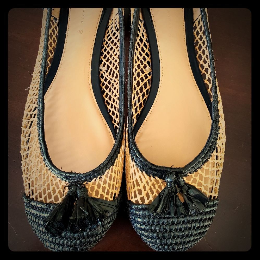 Zara braided Raffia Tassle flats